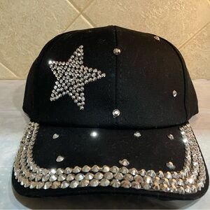 OLIVIA & KATE Black Cap with Rhinestone Star Design
